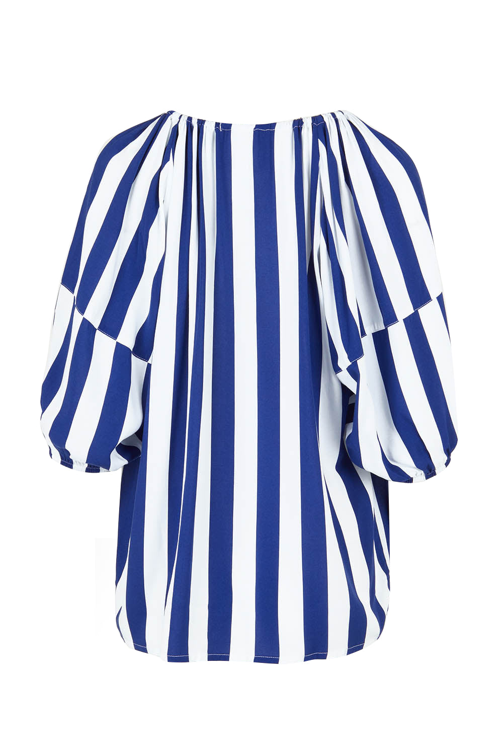 Product shot of the Camilla Blouse in colour Bluestripe (Blue), from the back