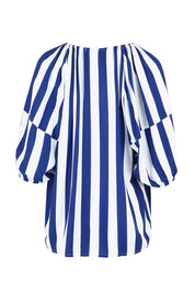 Product shot of the Camilla Blouse in colour Bluestripe (Blue), from the back