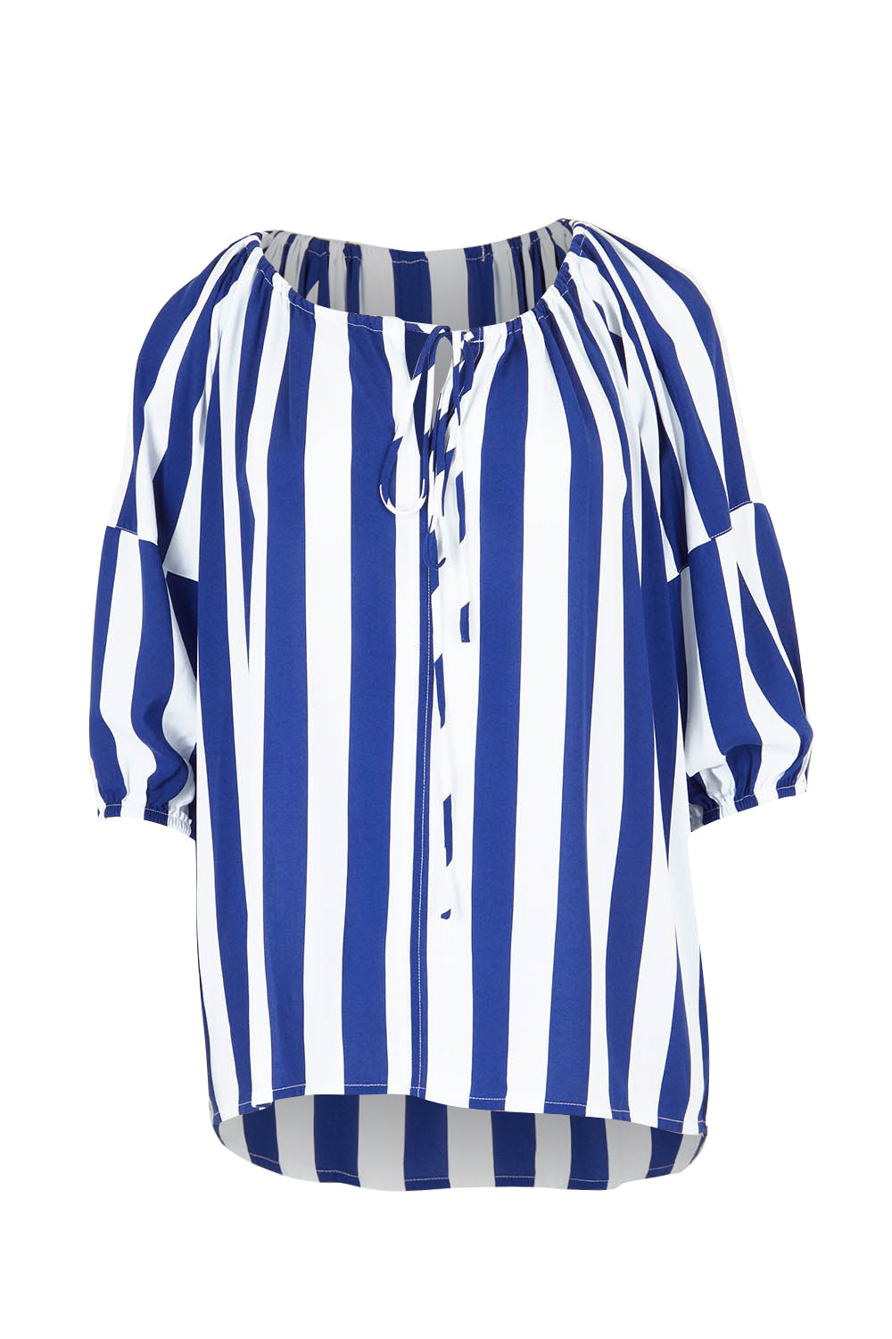 Product shot of the Camilla Blouse in colour Bluestripe (Blue), from the front