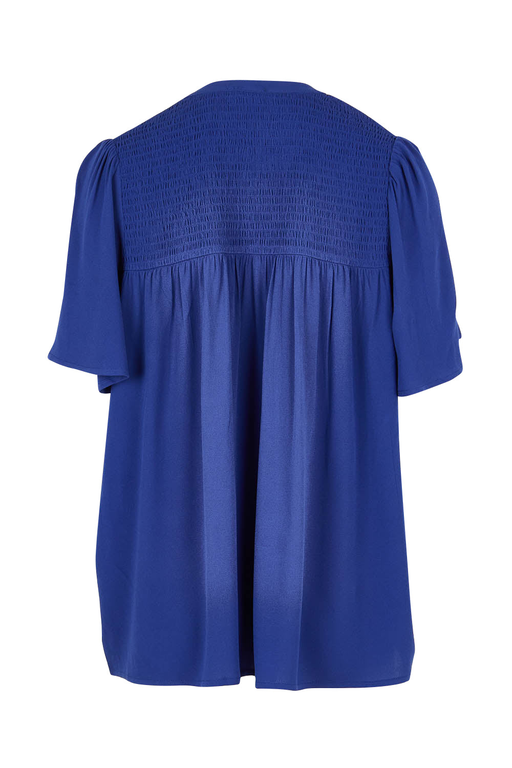 Product shot of the Sandy Shirred Blouse in colour Blue (Blue), from the back