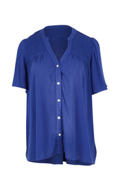 Product shot of the Sandy Shirred Blouse in colour Blue (Blue), from the front