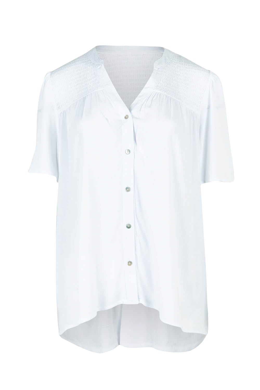 Product shot of the Sandy Shirred Blouse in colour White (White), from the front