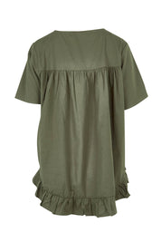 Product shot of the Candice Cotton Blouse in colour Olivbranch (Green), from the back