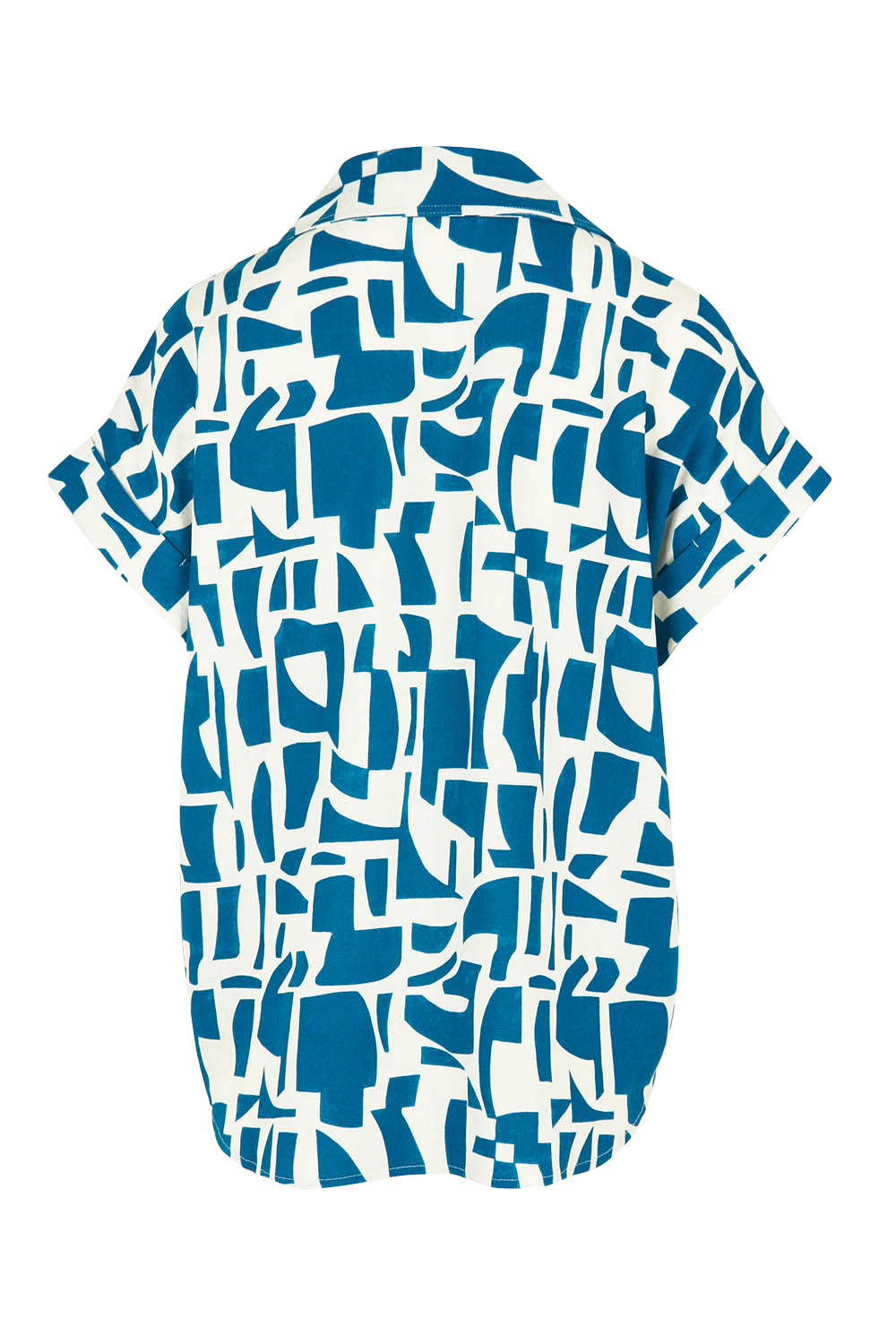Product shot of the Flores Linen Blend Blouse in colour Geoprint (Blue), from the back