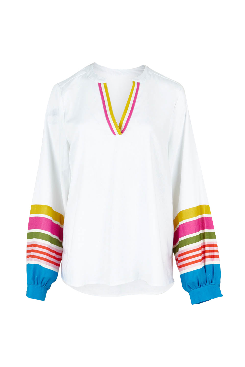 Product shot of the Blossom Linen Blend Blouse in colour White (White), from the front