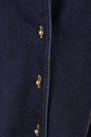 Product shot of the Dana Denim Dress in colour Rawindigo (Blue), detail
