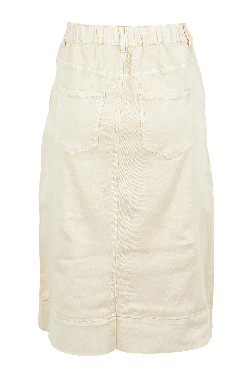 Product shot of the Astra Denim Skirt in colour Offwhite (White), from the back