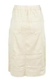 Product shot of the Astra Denim Skirt in colour Offwhite (White), from the back