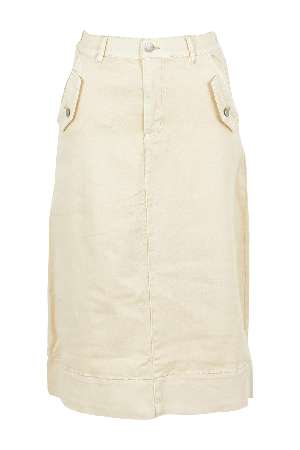 Product shot of the Astra Denim Skirt in colour Offwhite (White), from the front