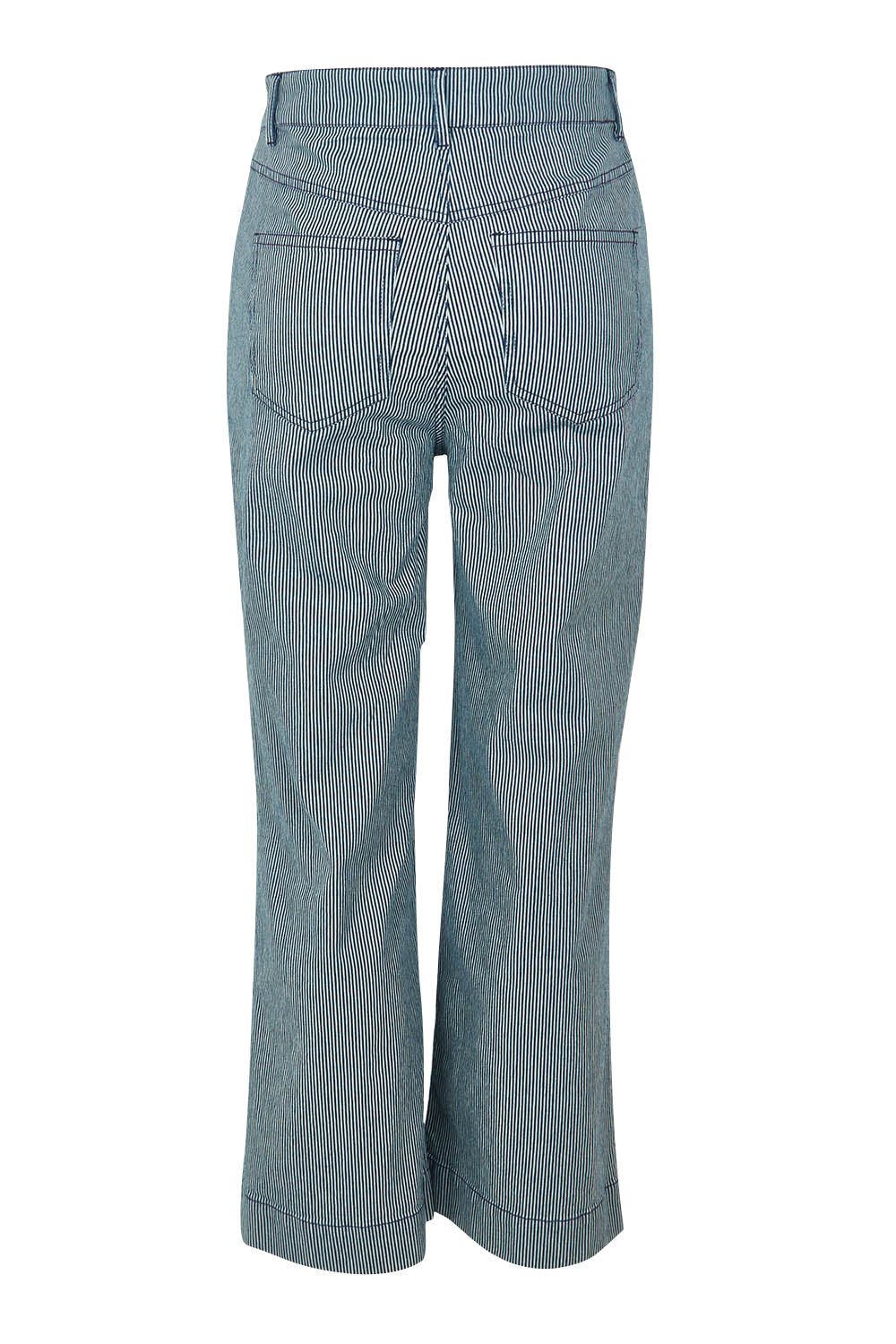 Product shot of the Willow Wide Leg Jean in colour Pinstripe (Blue), from the back