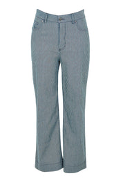 Product shot of the Willow Wide Leg Jean in colour Pinstripe (Blue), from the front