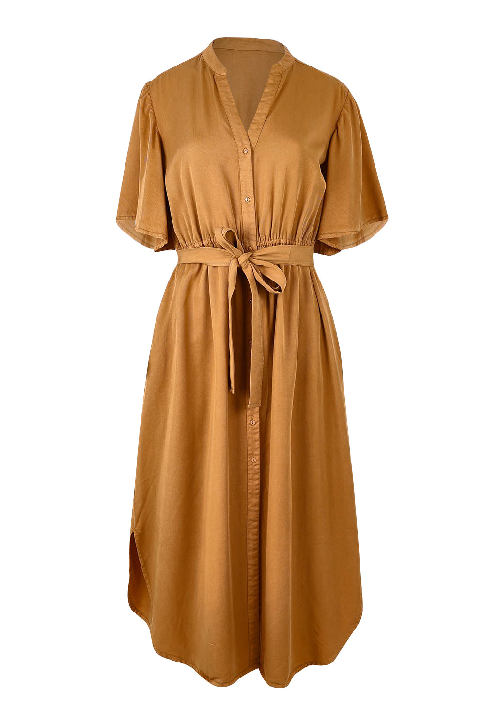 Product shot of the Dresden Lyocell Dress in colour Tan, from the front