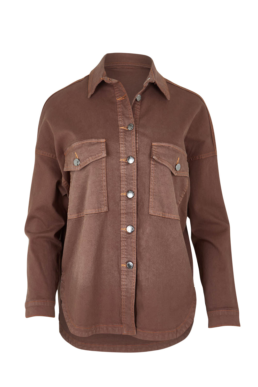 Product shot of the Cherry Denim Shirt in colour Coco, from the front