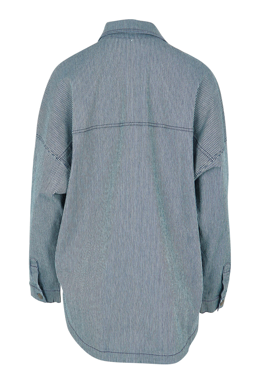 Product shot of the Cherry Denim Shirt in colour Pinstripe (Blue), from the back
