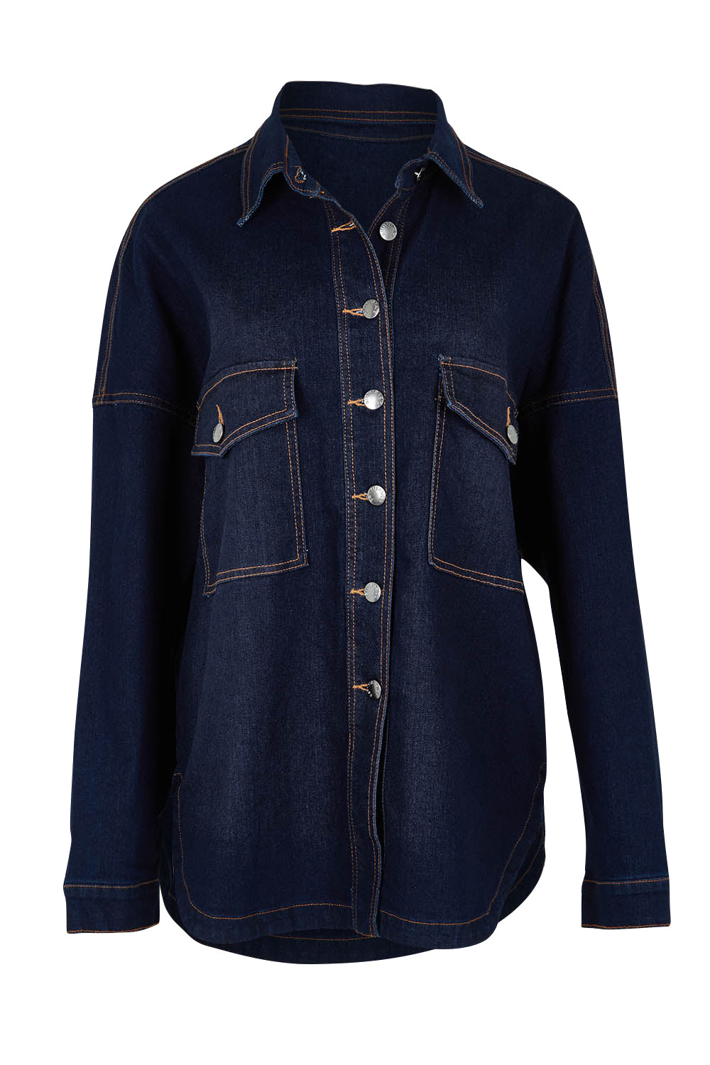 Product shot of the Cherry Denim Shirt in colour Smokeink (Blue), from the front