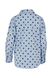 Product shot of the Sage Cotton Shirt in colour Polkadot (Blue), from the back