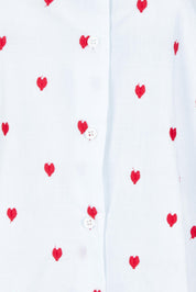 Product shot of the Sage Cotton Shirt in colour Redheart (White), detail