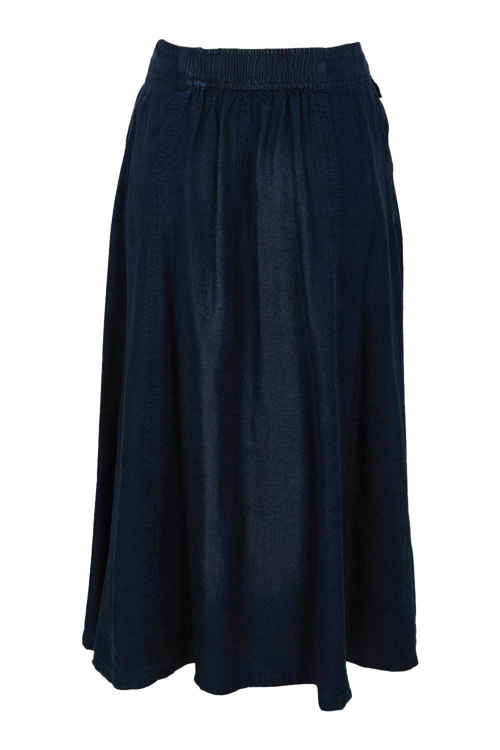 Product shot of the Lola Lyocell Skirt in colour Drkvintage (Blue), from the back