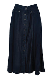 Product shot of the Lola Lyocell Skirt in colour Drkvintage (Blue), from the front