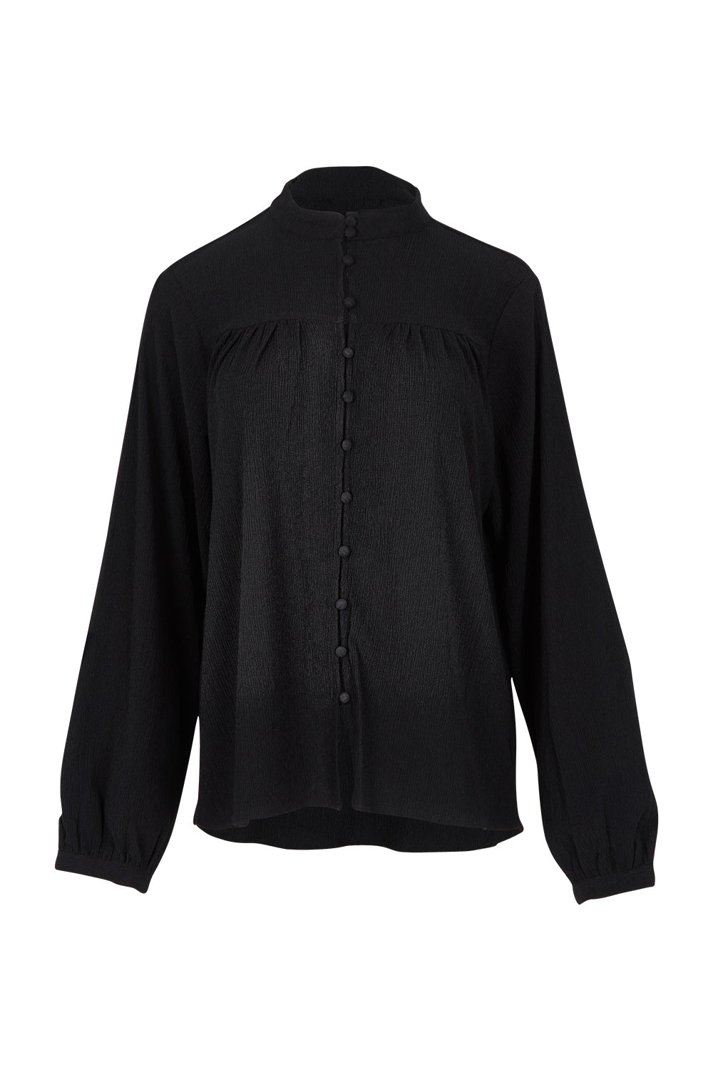 Product shot of the Marie Blouse in colour Black (Black), from the front