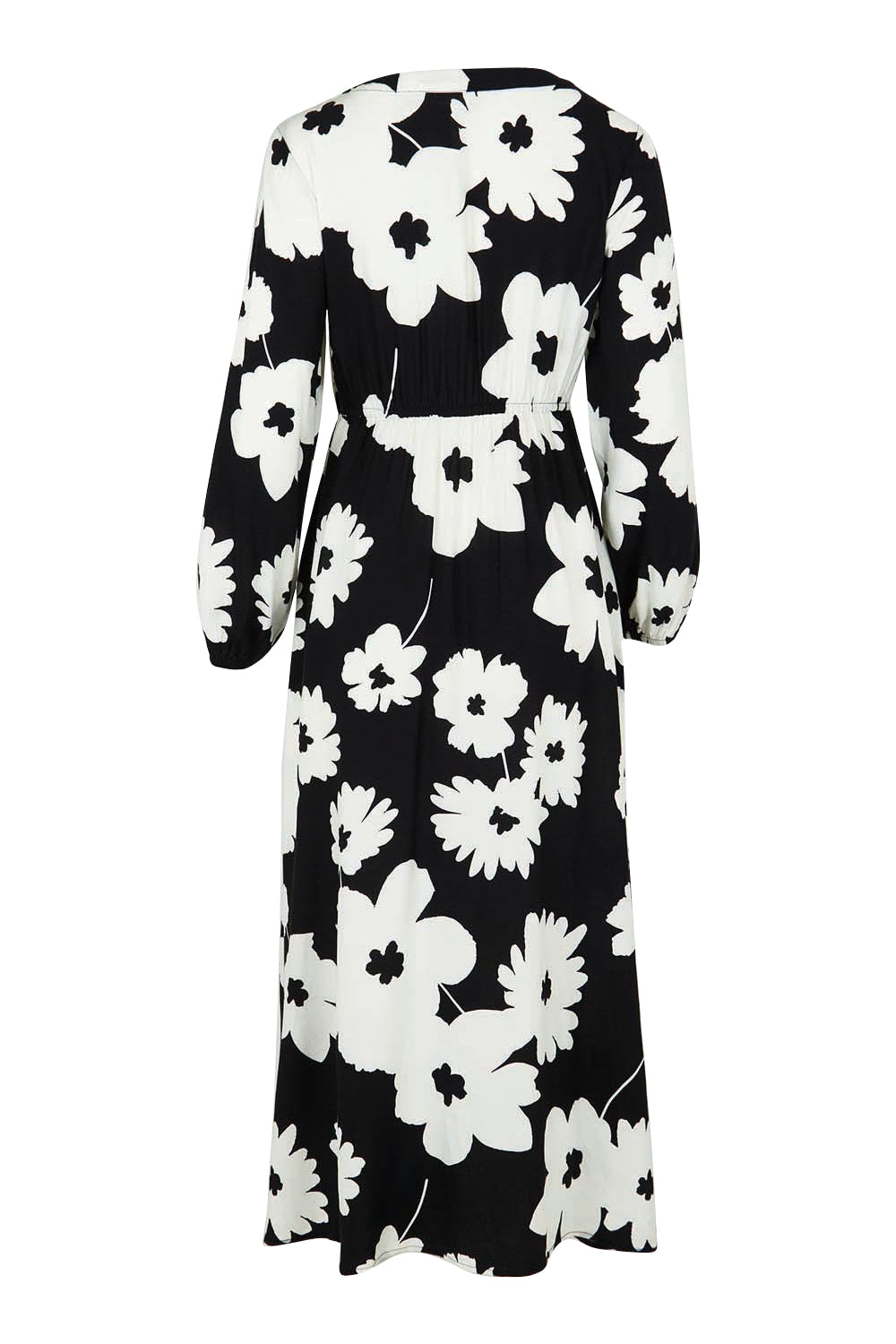 Product shot of the Aries Dress in colour Floral (Black), from the back
