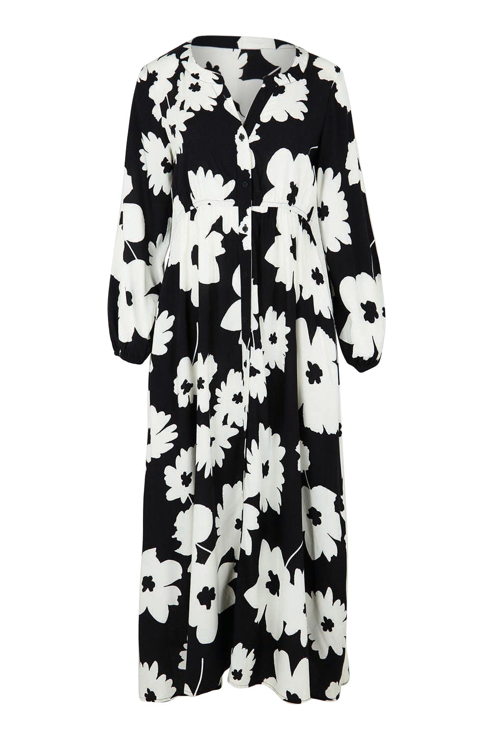 Product shot of the Aries Dress in colour Floral (Black), from the front