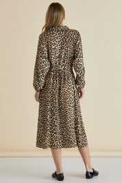 A model wearing the Lisa Leopard Shirt Dress in colour Leopard, from the back