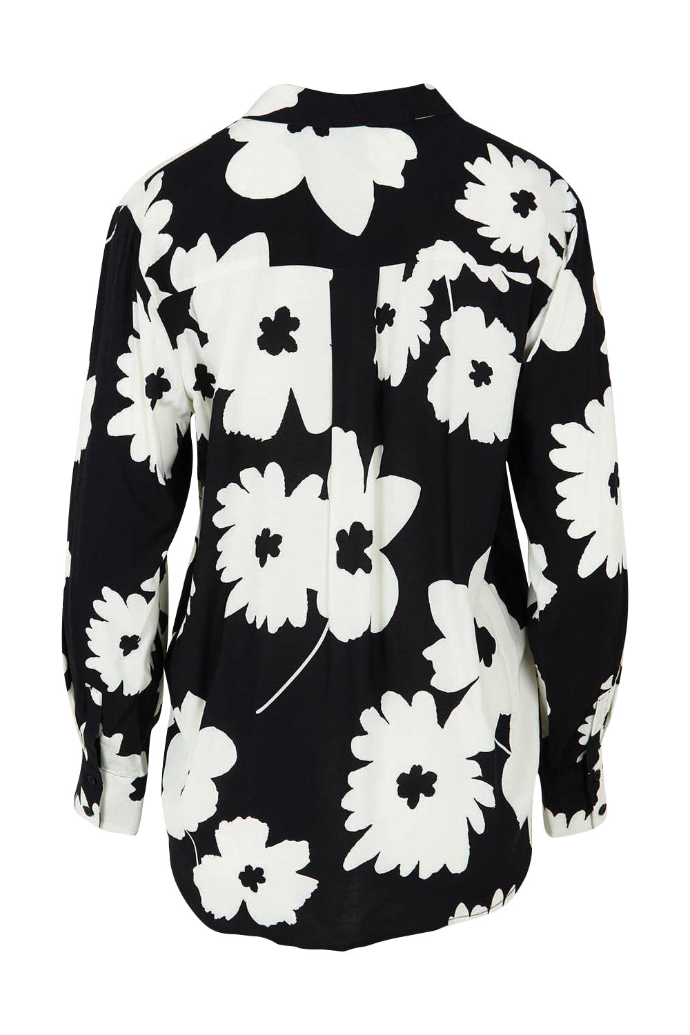 Product shot of the Rosie Shirt in colour Floral (Black), from the back