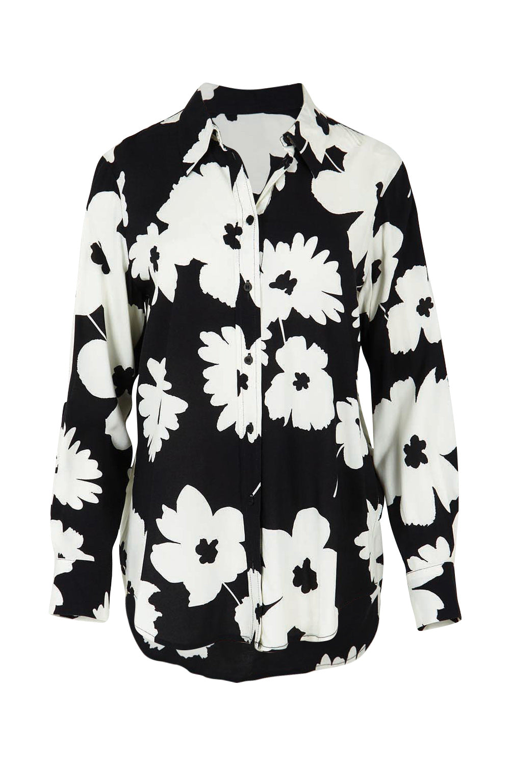 Product shot of the Rosie Shirt in colour Floral (Black), from the front