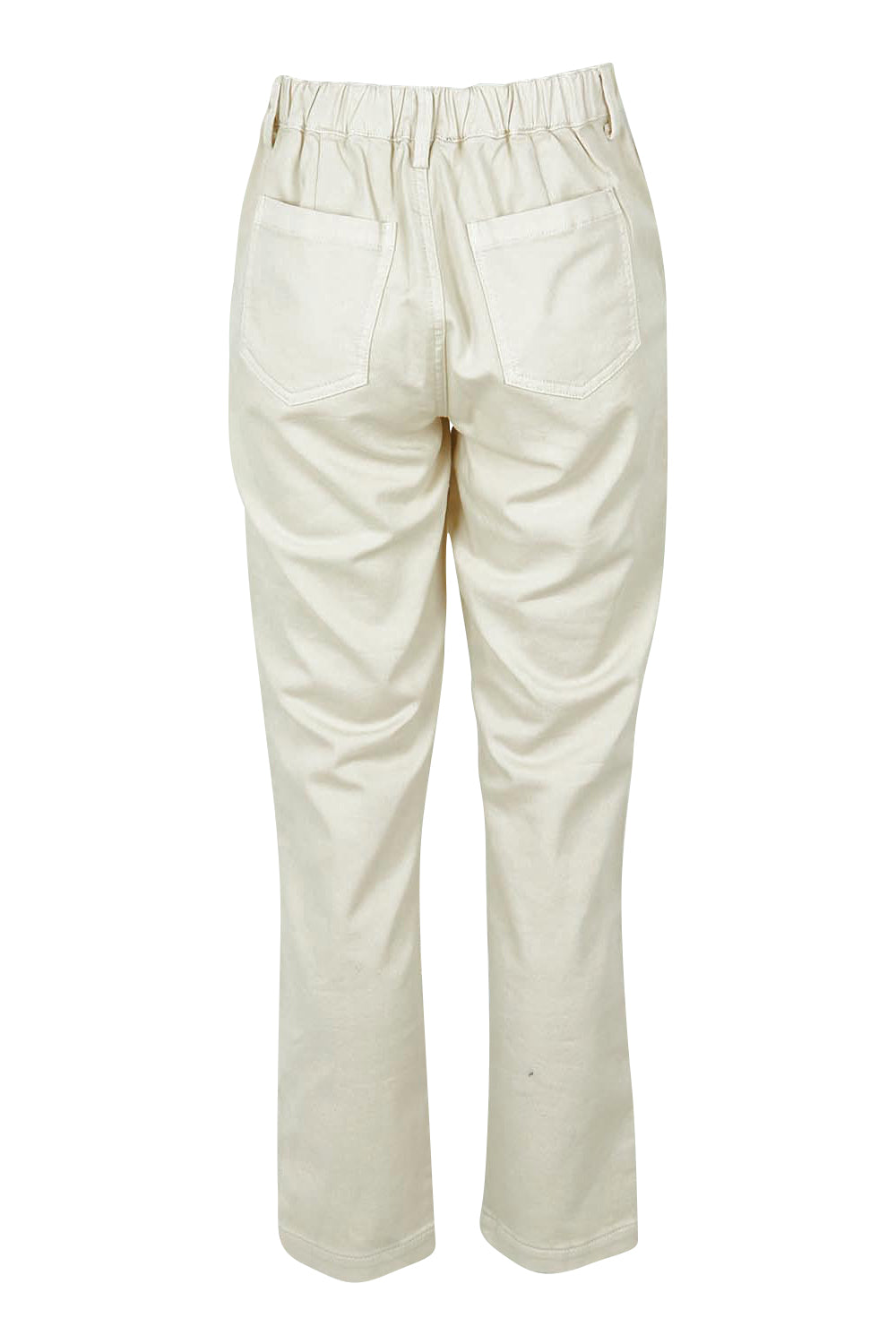Product shot of the Carey Cotton Blend Chino Jogger in colour Stone, from the back