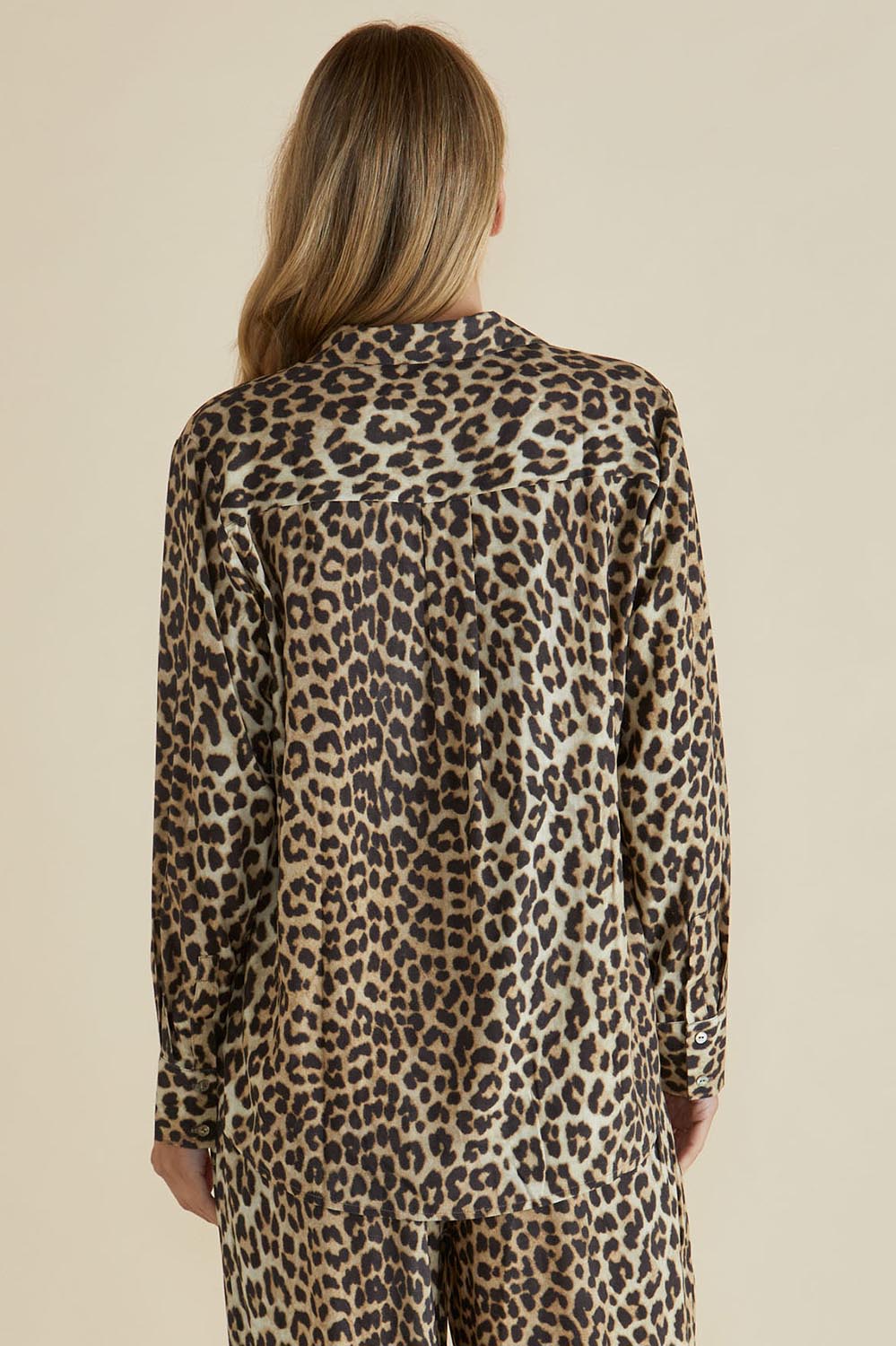A model wearing the Lexi Shirt in colour Leopard, from the back