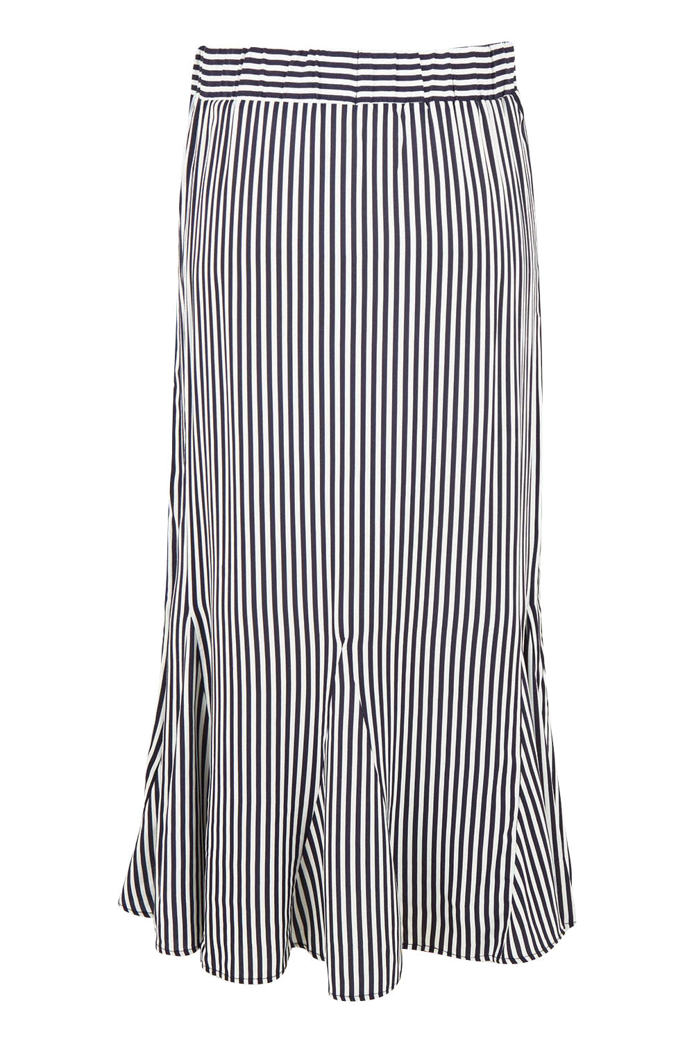 Product shot of the Darla Skirt in colour Navystripe (Blue), from the back