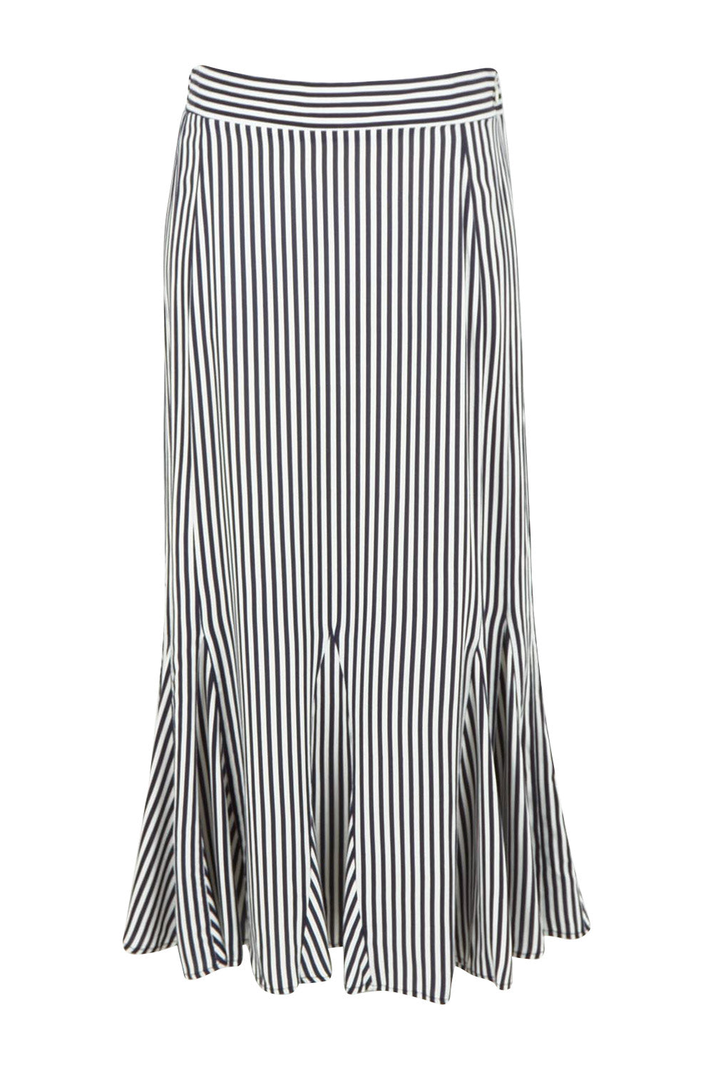 Product shot of the Darla Skirt in colour Navystripe (Blue), detail