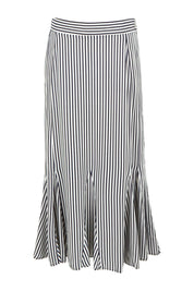 Product shot of the Darla Skirt in colour Navystripe (Blue), detail