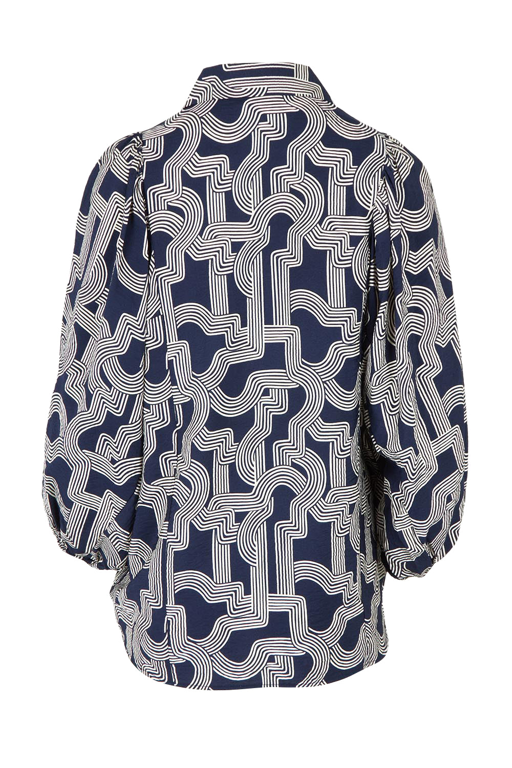 Product shot of the Rosalind Shirt in colour Navygeo (Blue), from the back