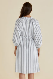 A model wearing the Jenna Dress in colour Blkwhite (White), from the back