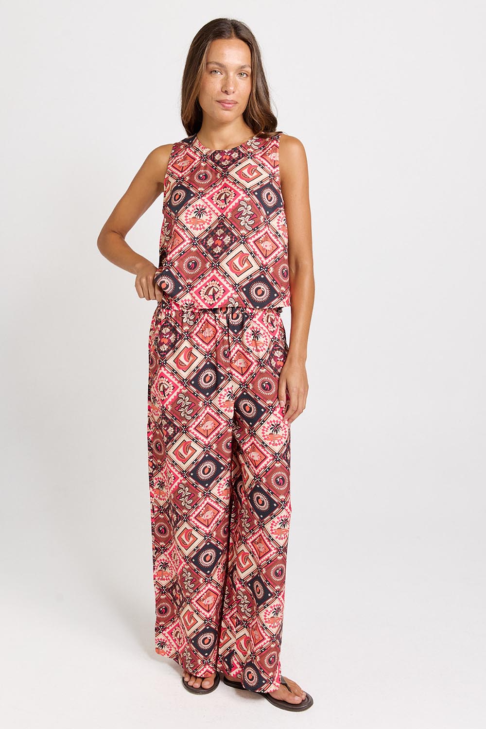 Model Genericm wearing size sample of the Sable Wide Leg Pant – Coco in colour Coco, from the front