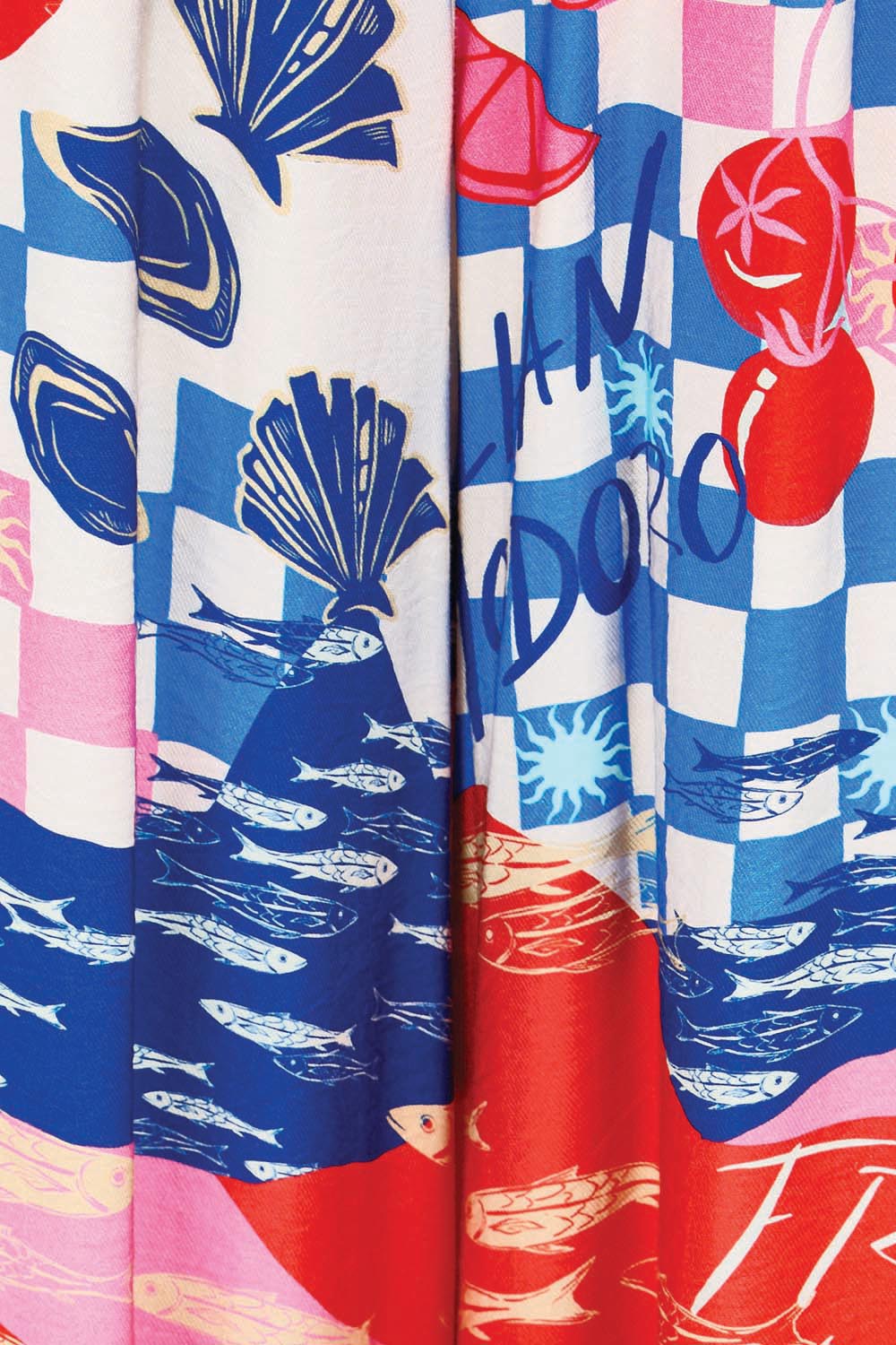 Product shot of the Sable Wide Leg Pant – Mediterranean in colour Mediterranean, showing detail