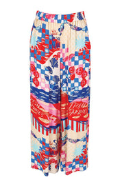Product shot of the Sable Wide Leg Pant – Mediterranean in colour Mediterranean, from the front