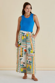 A model wearing the Sable Wide Leg Pant in colour Paradise, from the front, showing the whole outfit