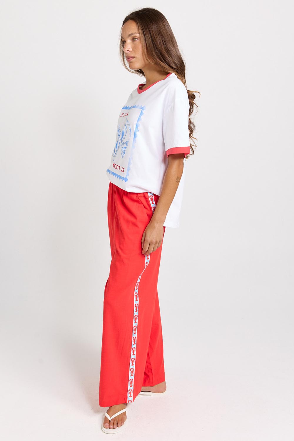 Model Genericm wearing size sample of the Sable Wide Leg Pant – Red in colour Red, from the front