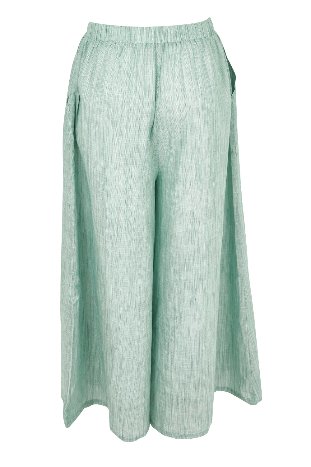 Product shot of the Tatum Cotton Wide Leg Pant in colour Green (Green), from the back