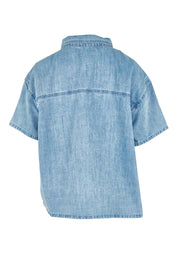 Product shot of the Saffra Short Sleeve Denim Shirt in colour Medwash (Blue), from the back