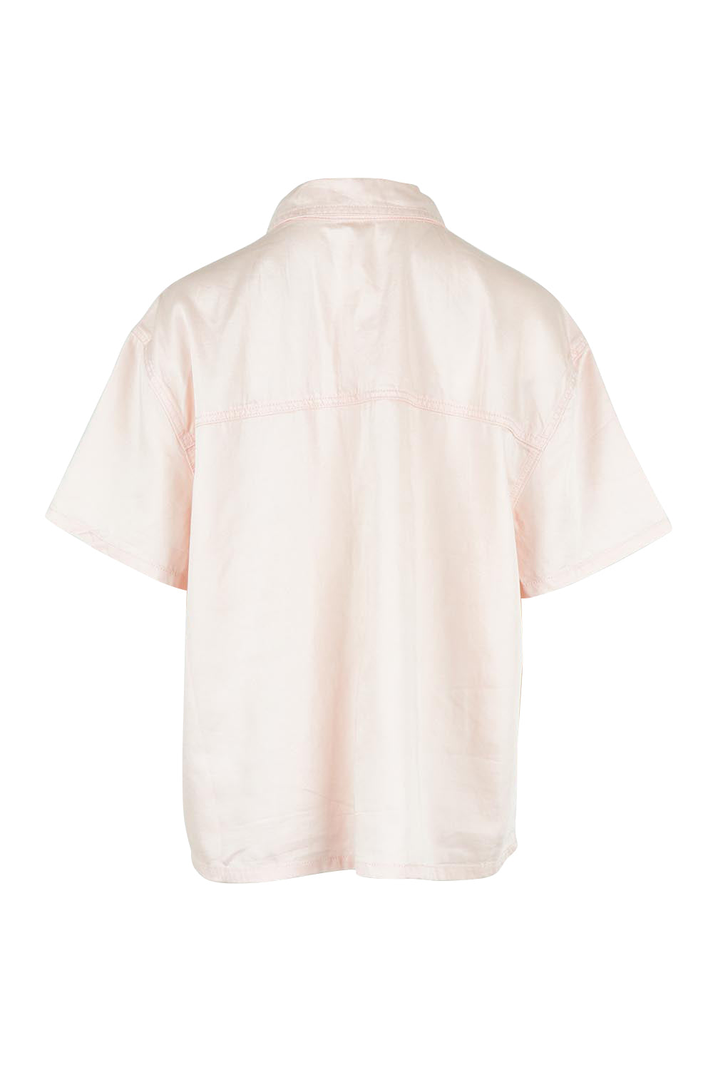 Product shot of the Saffra Short Sleeve Denim Shirt in colour Pink (Pink), from the back