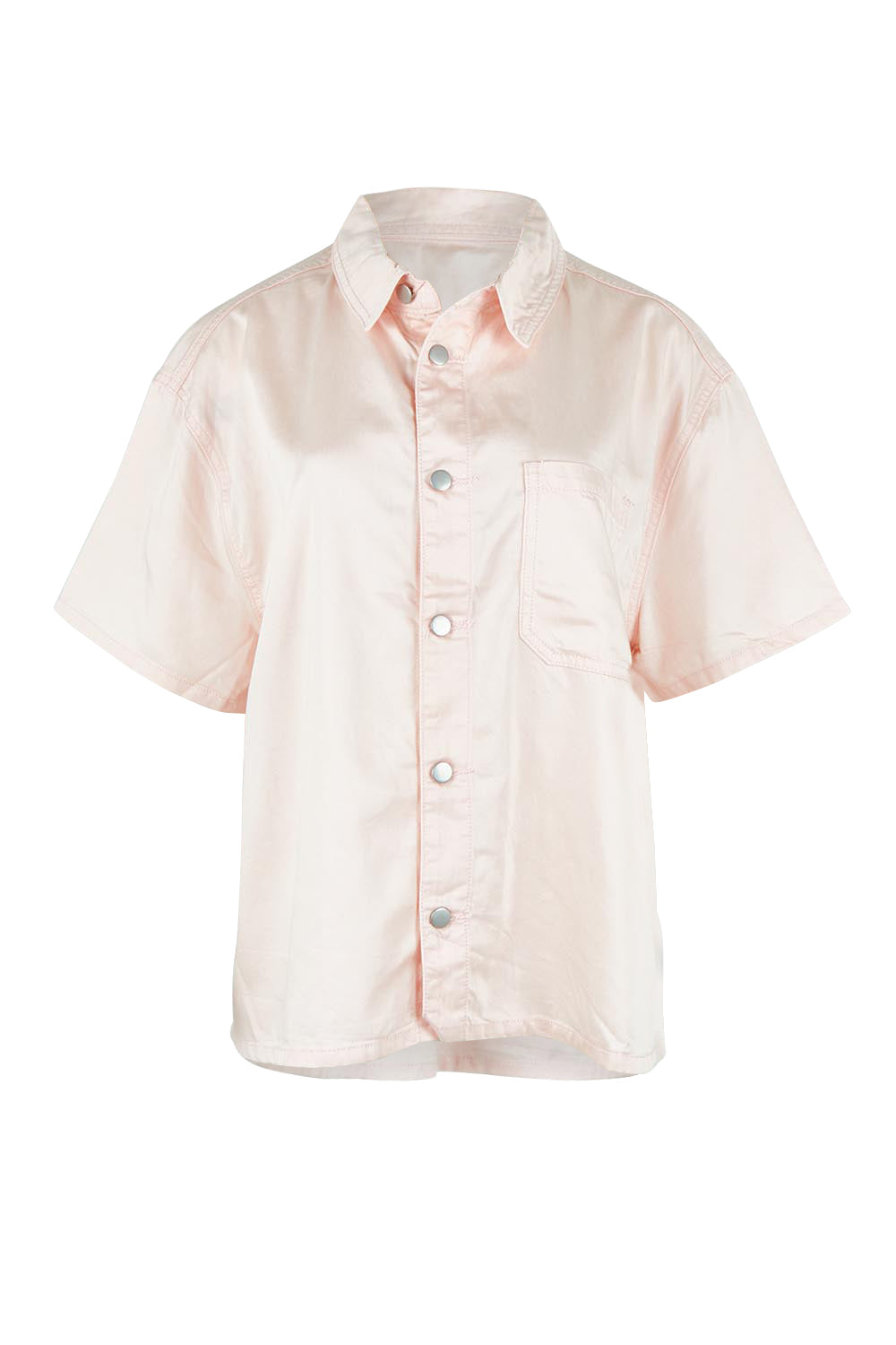 Product shot of the Saffra Short Sleeve Denim Shirt in colour Pink (Pink), from the front