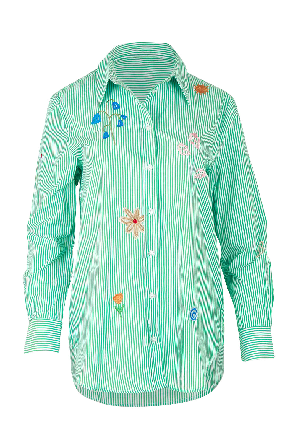 Product shot of the Kimmie Floral Cotton Shirt in colour Green (Green), from the front