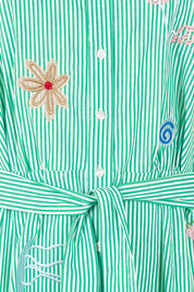 Product shot of the Gloria Floral Cotton Dress in colour Green (Green), detail