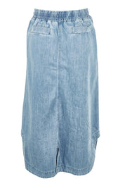 Product shot of the Brunch Denim Skirt in colour Blue (Blue), from the back
