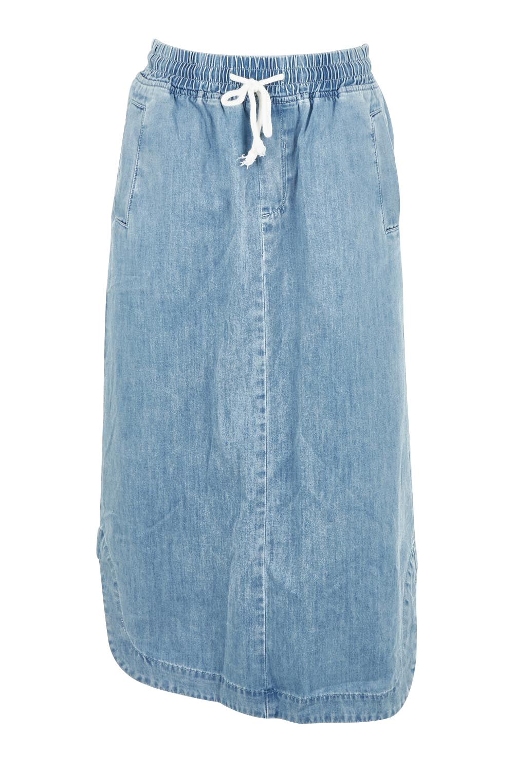 Product shot of the Brunch Denim Skirt in colour Blue (Blue), from the front