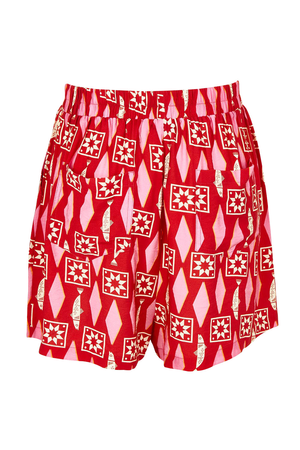 Product shot of the Copacabana Short in colour Sardinia (Red), from the back